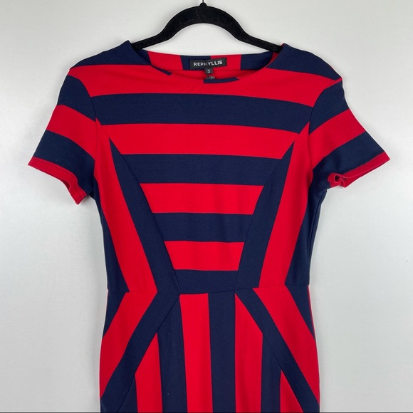 REPHYLLIS Sheath Dress Red Navy Small - Picture 3 of 5